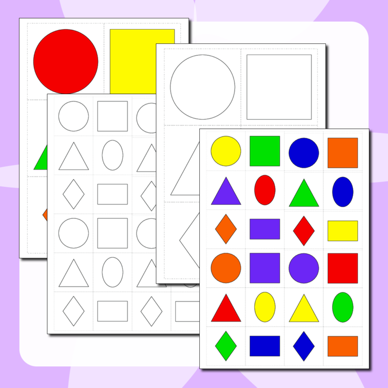 Разрезные карточки - изучаем геометрические фигуры и цвета