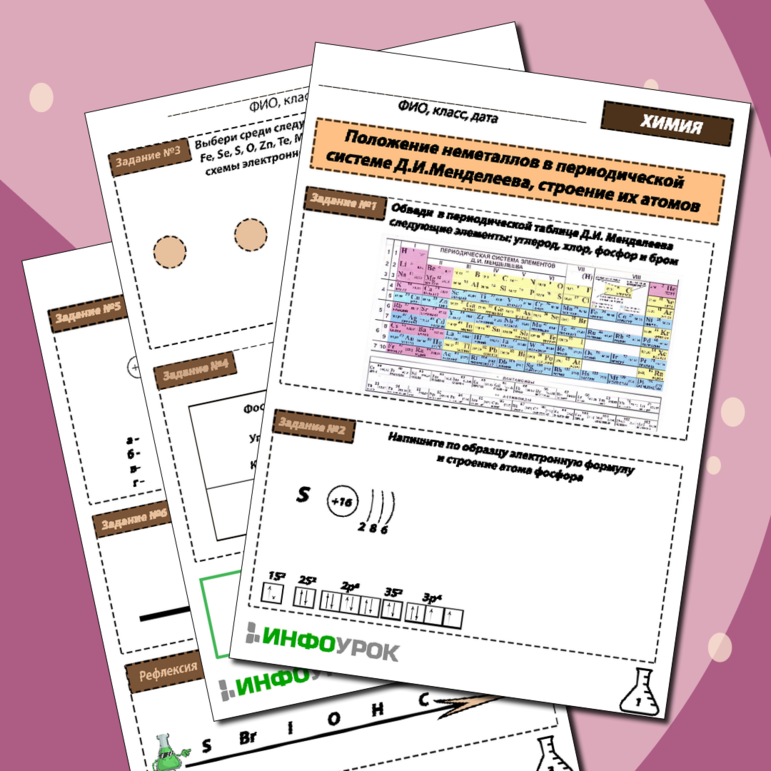 Рабочий лист. Химия. Тема: Положение неметаллов в периодической системе Д.И.Менделеева, строение их атомов.