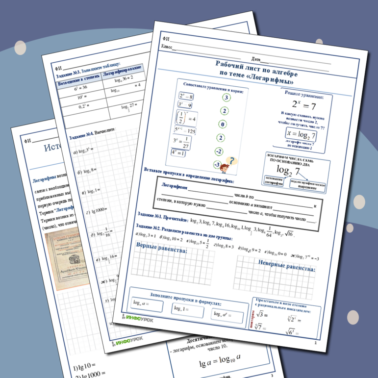 Рабочий лист по теме «Логарифмы. Логарифмические уравнения. Логарифмические неравенства. Переход к новому основанию логарифма. Дифференцирование показательной и логарифмической функции»