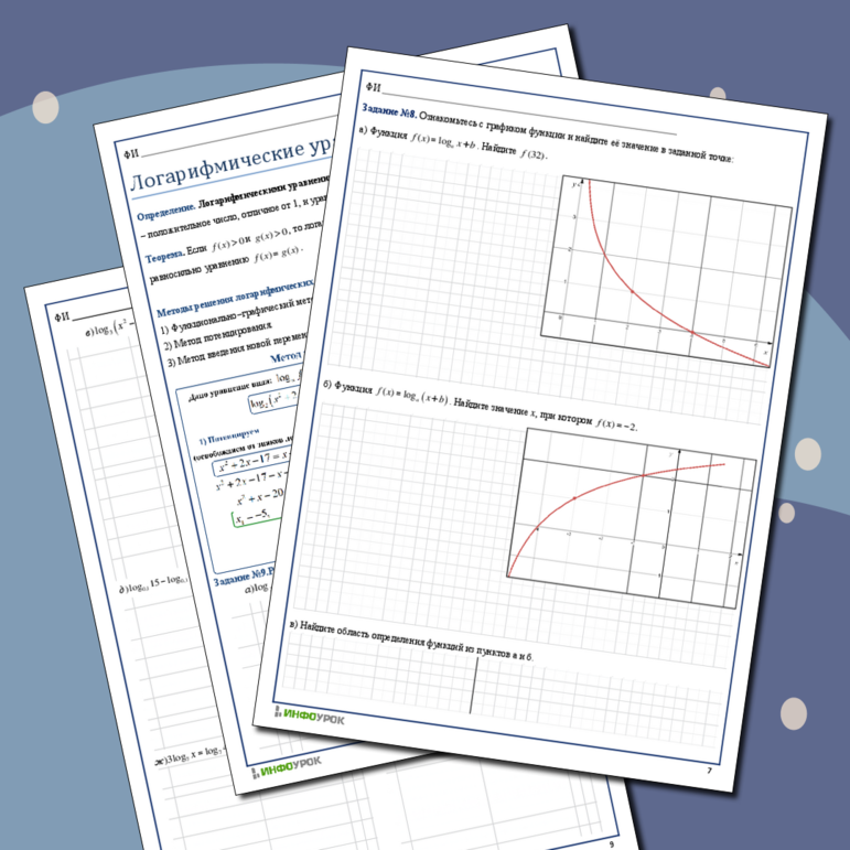 Рабочий лист по теме «Логарифмы. Логарифмические уравнения. Логарифмические неравенства. Переход к новому основанию логарифма. Дифференцирование показательной и логарифмической функции»