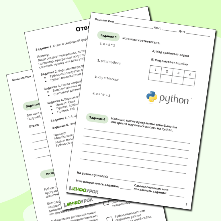Рабочий лист по информатике «Знакомство с языком программирования Python»