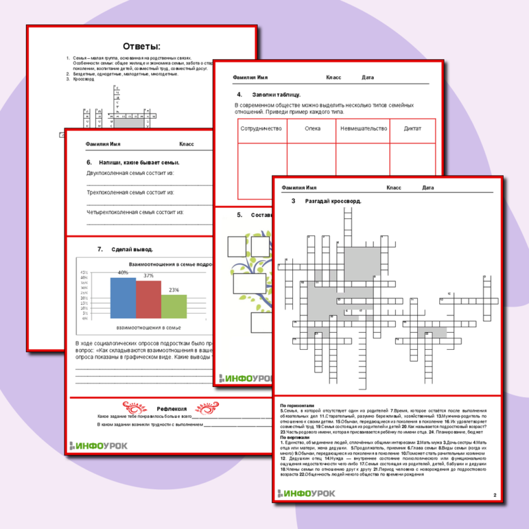 Рабочий лист по обществознанию «Семья и семейные отношения»