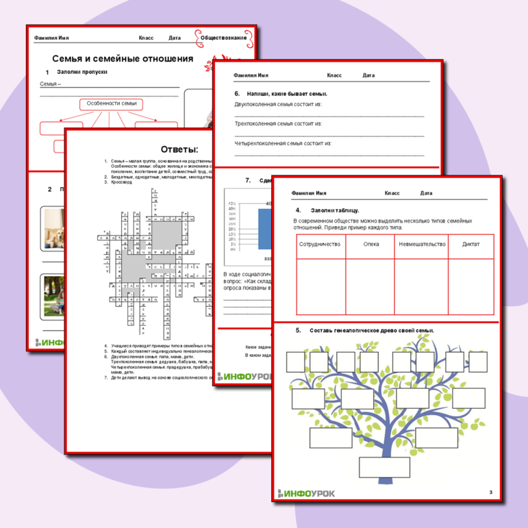 Рабочий лист по обществознанию «Семья и семейные отношения»