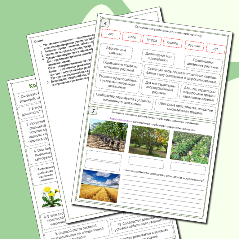 Рабочий лист «Растительные сообщества» 7 класс к учебнику В.В. Пасечника (Линия жизни)
