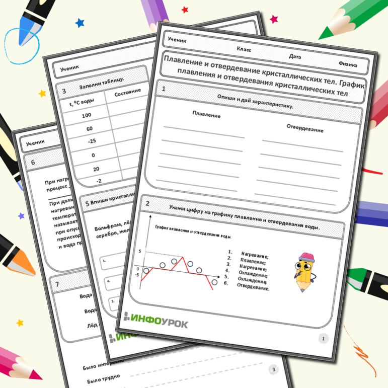 Рабочий лист по физика для 7-8 класса по теме «Плавление и отвердевание кристаллических тел. График плавления и отвердевания кристаллических тел»