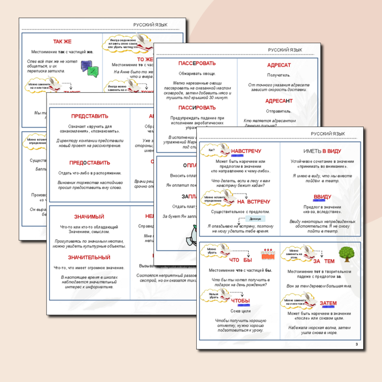 Карточки по русскому языку «Полезные карточки»