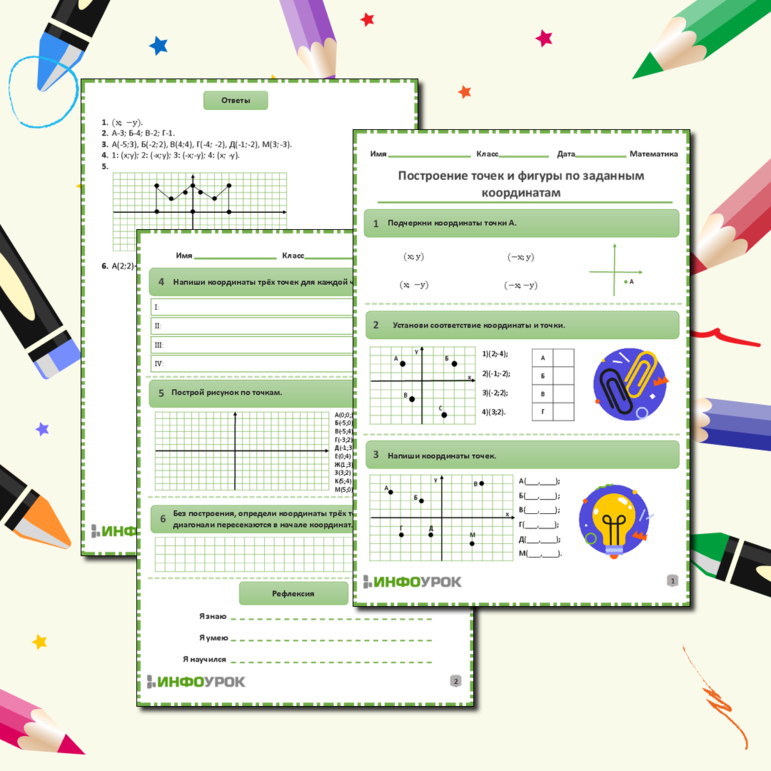 Рабочий лист математике для 6,7 классов. Тема: «Построение точек и фигуры по заданным координатам»