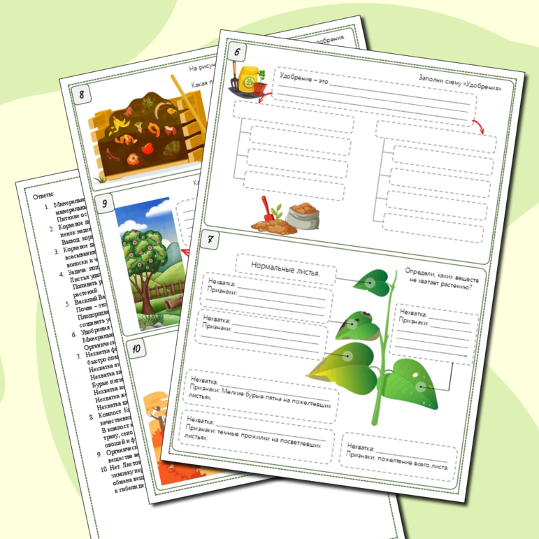 Рабочий лист «Минеральное питание растений. Удобрения», 6 класс, к учебнику В.В. Пасечника (Линия жизни)