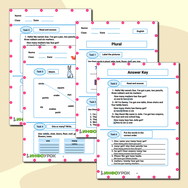 Рабочий лист для английского языка по теме множественное число существительных