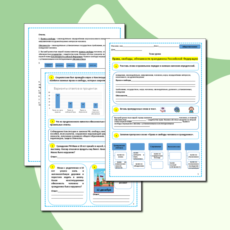 Рабочий лист «Права, свободы, обязанности гражданина Российской Федерации»