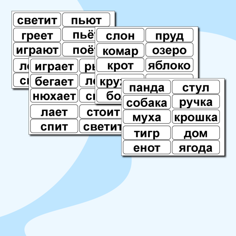 Карточки на доску. Слова-названия. Предмет, признак, действие. + карточки со словами для отработки. 1 класс.