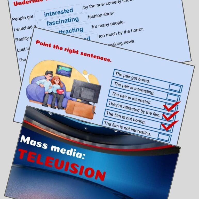 Комплект: Рабочий лист + презентация по теме Mass media: Television. \ Средства массовой информации (телевидение).