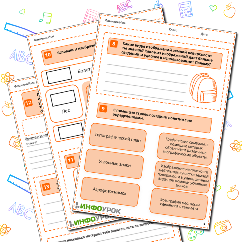 Рабочий лист по географии виды изображения земной поверхности, планы местности, условные знаки.