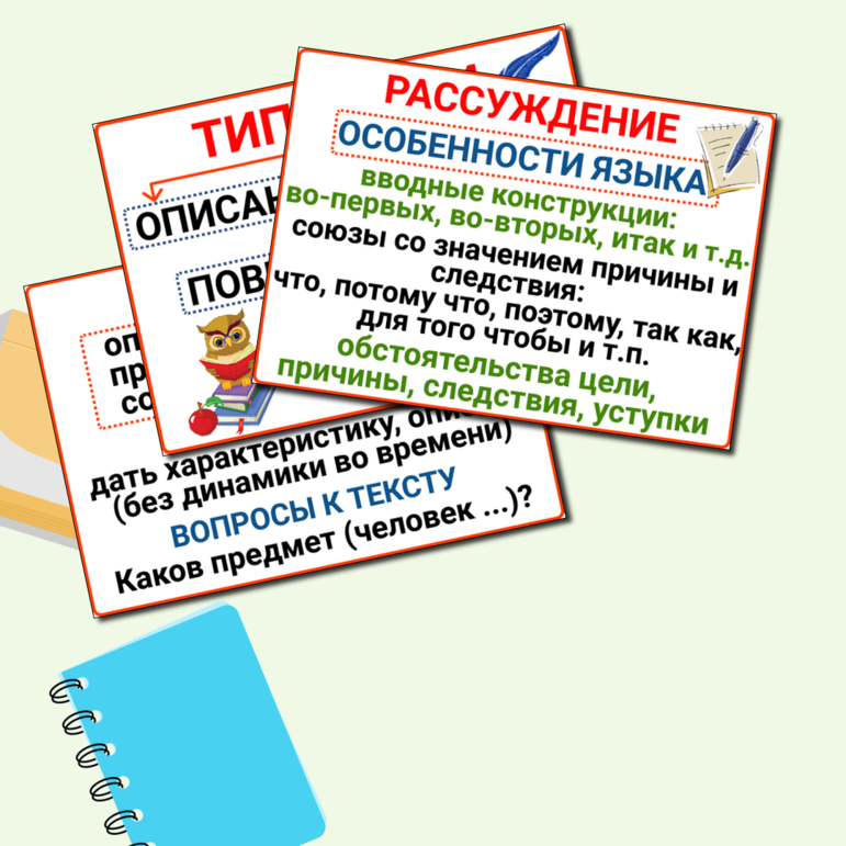 Дидактический материал к урокам литературы и русского языка «Типы речи»