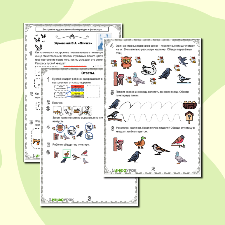 Рабочий лист «Жуковский В.А. «Птичка»»