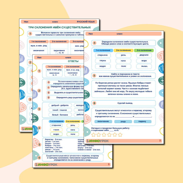 Рабочий лист «Три склонения имен существительных»