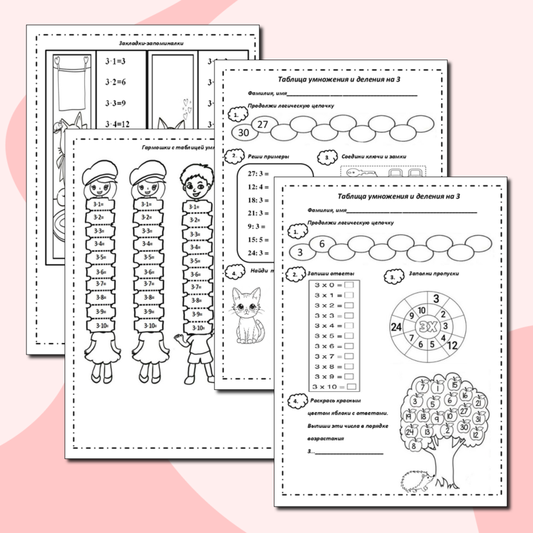 Рабочий лист по математике. Таблица умножения и деления на 3.