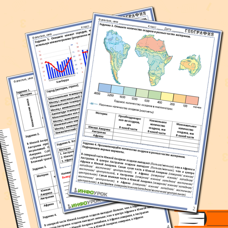 Рабочий лист Практическая работа «Сравнение особенностей климата Африки, Южной Америки и Австралии по плану»