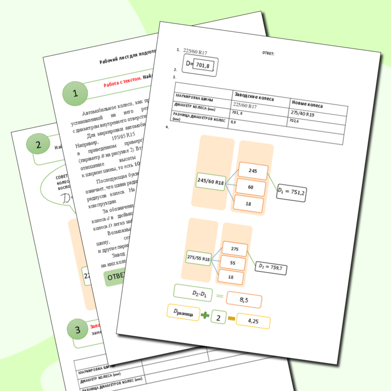 Рабочий лист. Подготовка к ОГЭ по математике. Шина
