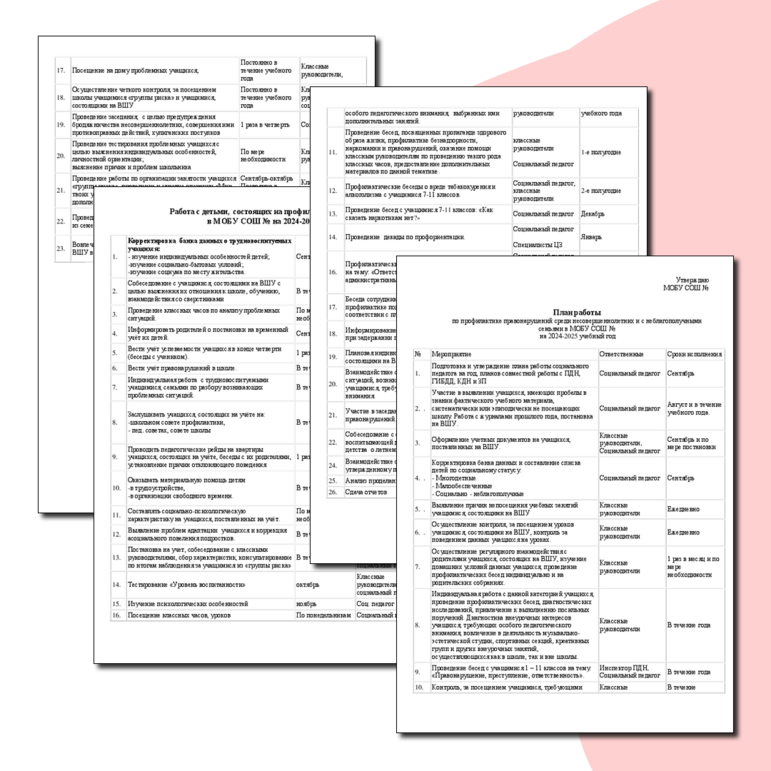 План работы по профилактике правонарушений среди несовершеннолетних и с неблагополучными семьями в школе