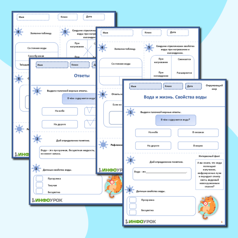 Рабочий лист «Вода и жизнь. Свойства воды»