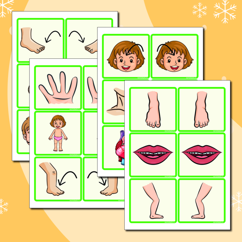 Body parts - memory game. Части тела. Карточки (52 шт.)