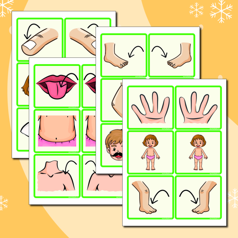 Body parts - memory game. Части тела. Карточки (52 шт.)
