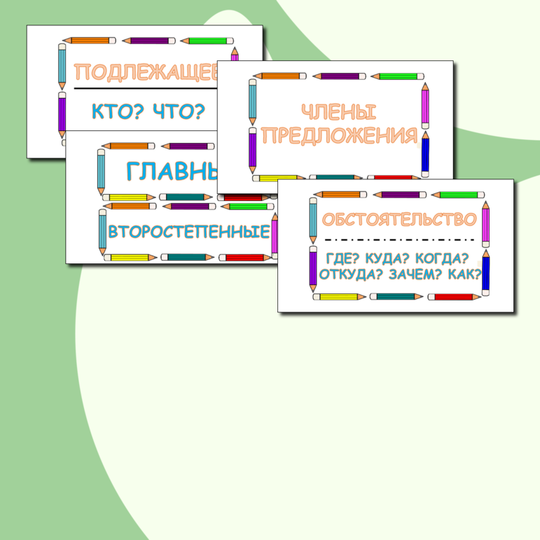 Карточки на доску в кабинет русского языка (синтаксический разбор предложения)