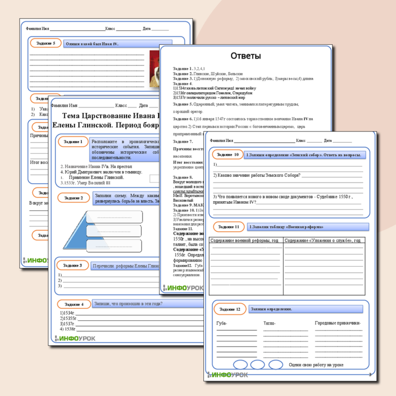 Рабочий лист. Царствование Ивана IV. Регентство Елены Глинской. История России 7 класс