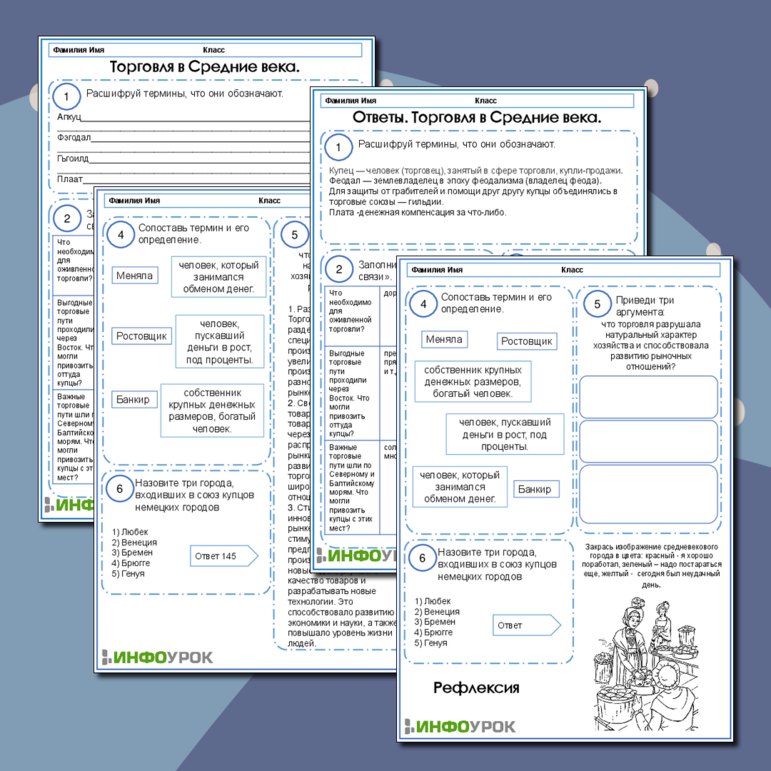 Рабочий лист по Всеобщей истории. История Средних веков. 6 класс. Торговля в Средние века.