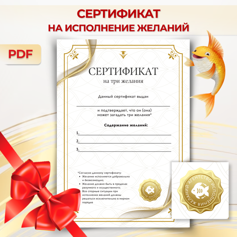 16.11.00528 Сертификат А4 На исполнение желания 215г/м2