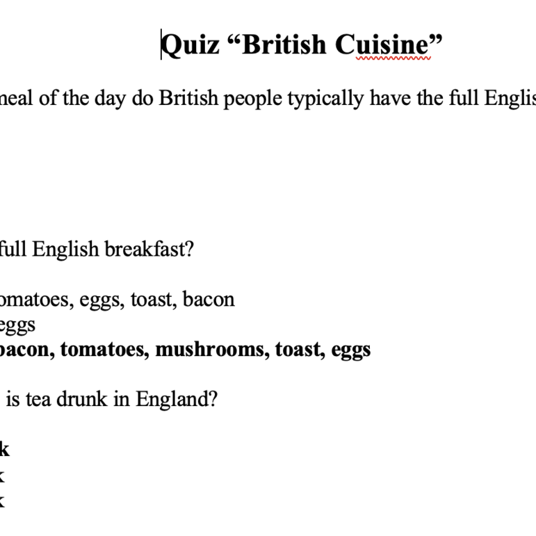 Quiz “British Сuisine”