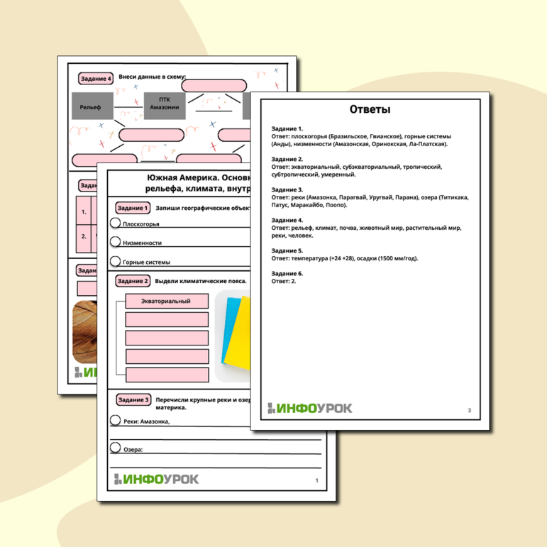 Рабочий лист по географии на тему «Южная Америка. Основные черты рельефа, климата, внутренних вод».