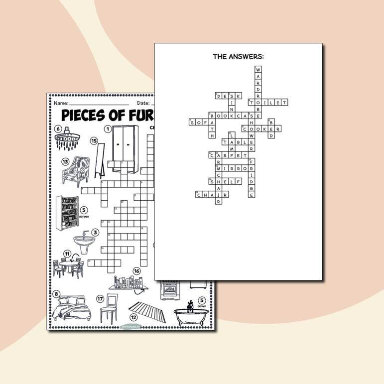 Pieces of furniture - crossword puzzle