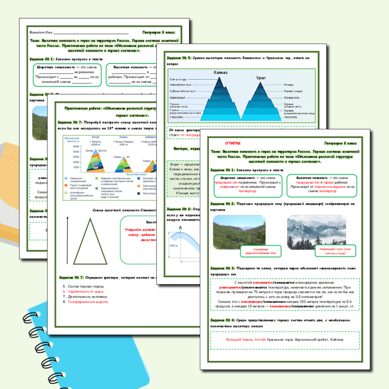 Рабочий лист - Высотная поясность в горах на территории России. Горные системы азиатской части России. Практическая работа по теме «Объяснение различий структуры высотной поясности в горных системах».