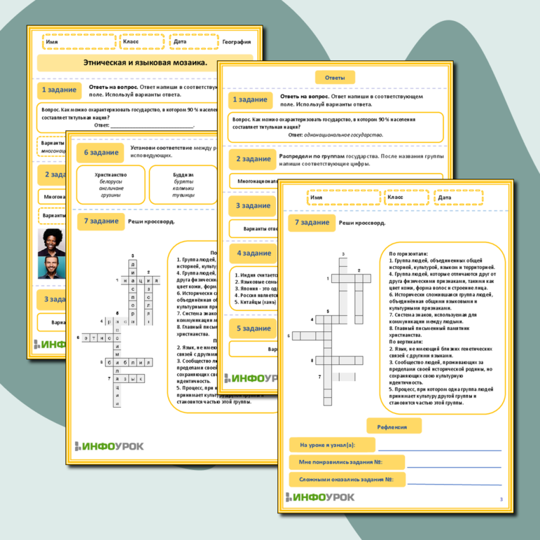 Рабочий лист по географии «Этническая и языковая мозаика».