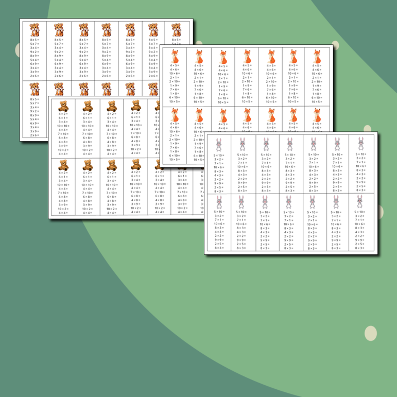 Карточки-вклейки табличное умножение
