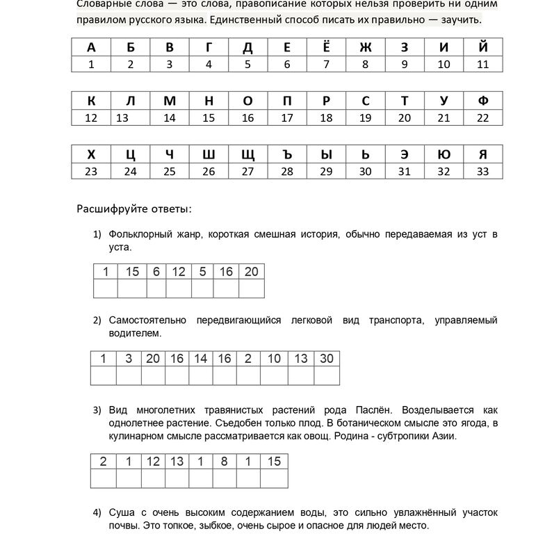 Русский язык - словарные слова 1