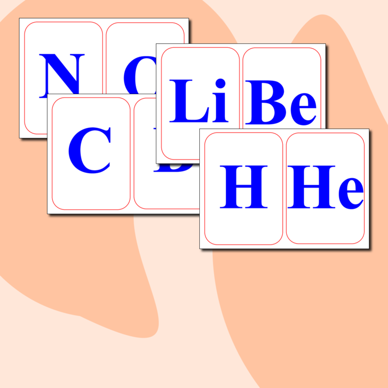 Карточки для изучения названий химических элементов (50 шт)