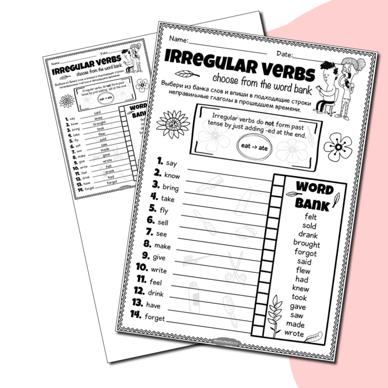 Irregular verbs - choose from the word bank. Неправильные глаголы