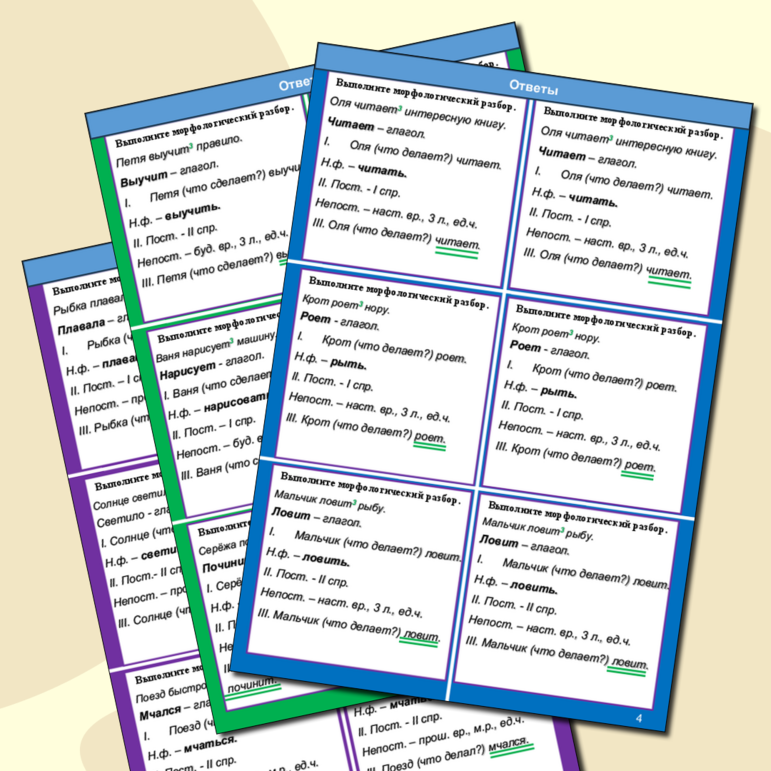 Карточки + Закладки - подсказки Глагол. Морфологический разбор