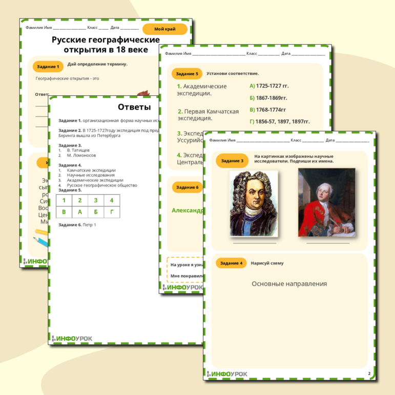 Рабочий лист на тему: Русские географические открытия в 18 веке