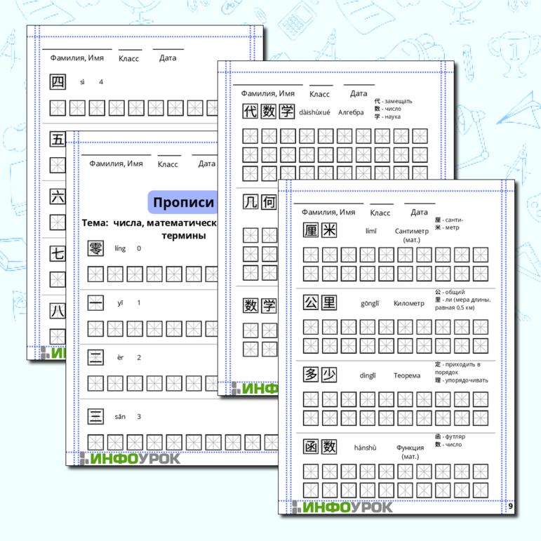 Прописи китайских иероглифов. Числа, термины, математические действия