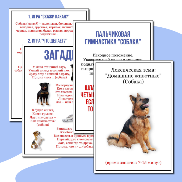Карточки Лексическая тема «Домашние животные. Собака» для дошкольников