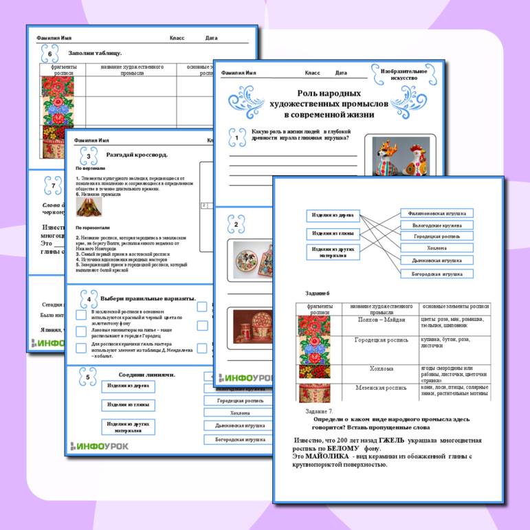 Рабочий лист для ИЗО Роль народных художественных промыслов в современной жизни