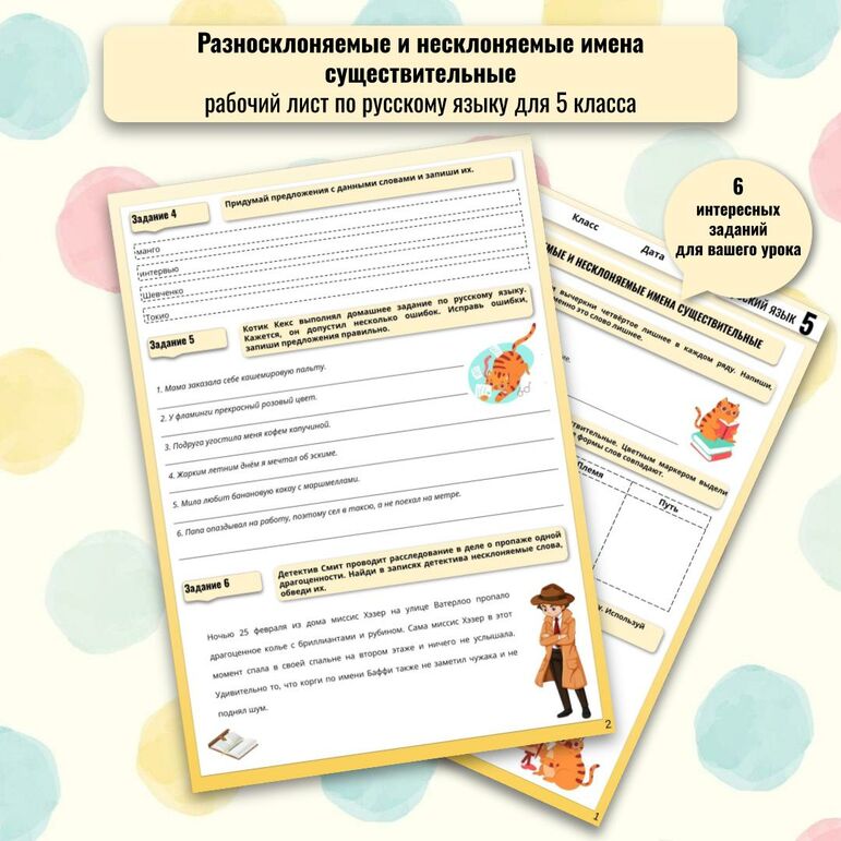 Рабочий лист по русскому языку для 5 класса по теме: «Разносклоняемые и несклоняемые имена существительные»