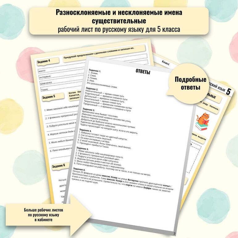 Рабочий лист по русскому языку для 5 класса по теме: «Разносклоняемые и несклоняемые имена существительные»