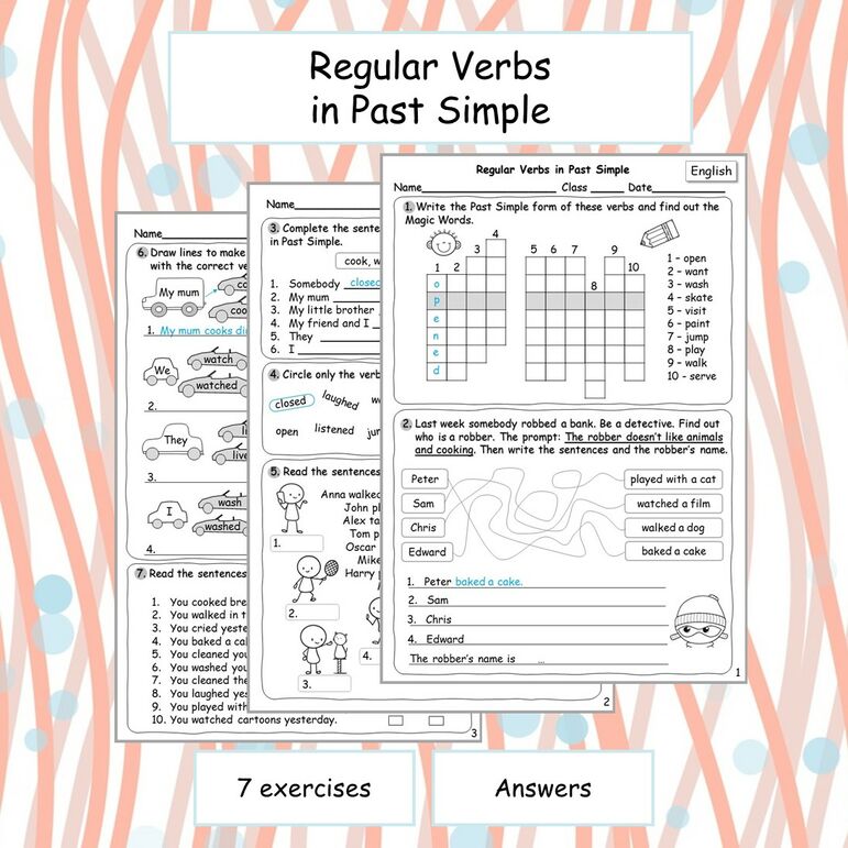 Рабочий лист по английскому языку Past Simple - regular verbs