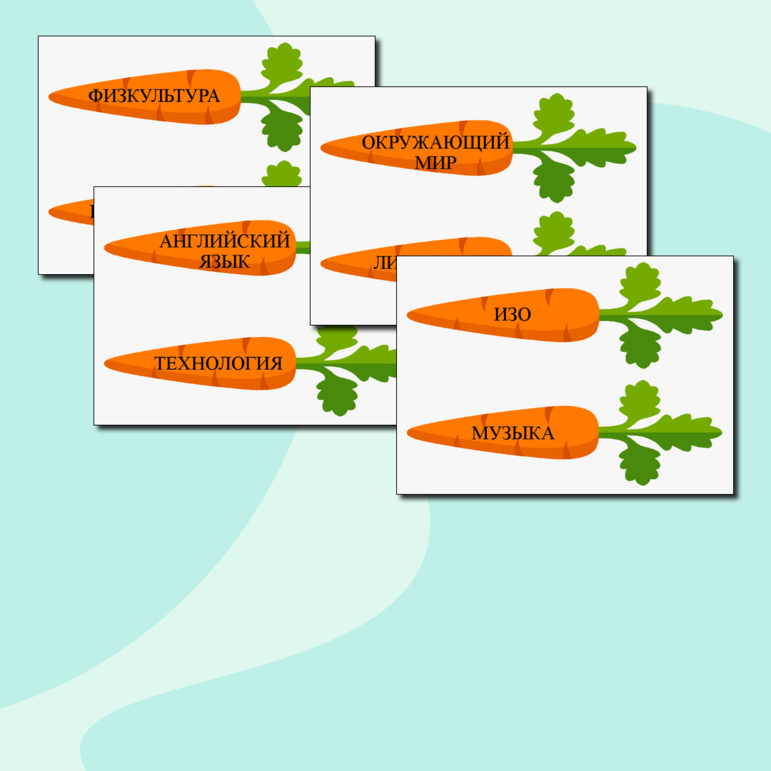 Закладки в виде моркови на доску. Расписание уроков