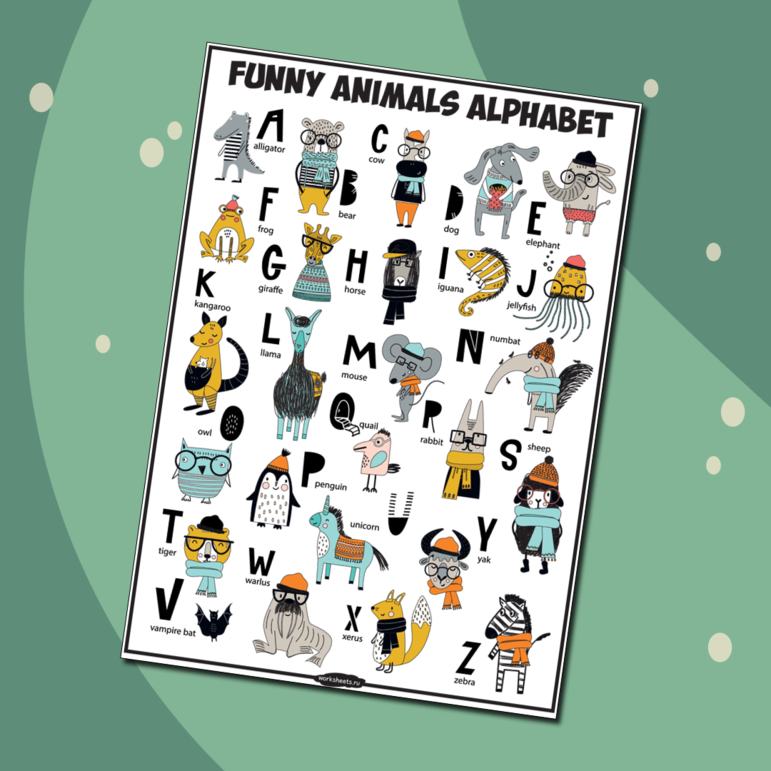 Английский алфавит со смешными животными